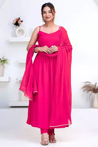 Pink pintuck solid rayon stitched sleevless flared pant suit set