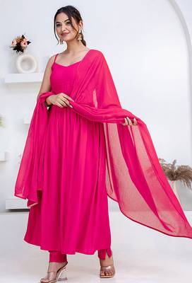 Pink pintuck solid rayon stitched sleevless flared pant suit set 2