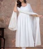 White pintuck solid rayon stitched sleevless flared pant suit set