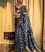 Navy blue silk blend saree