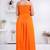 Orange pintuck solid rayon stitched sleevless flared pant suit set