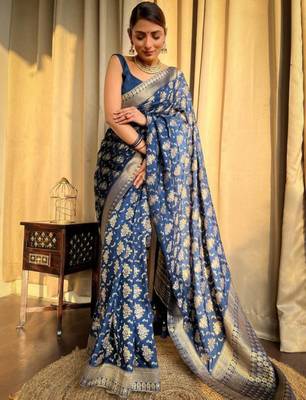 Navy blue silk blend saree 5