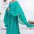 Green pintuck solid rayon stitched sleevless flared pant suit set
