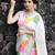 Off-white silk blend saree with colorful leaf motifs