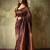 Chocolate brown silk blend saree with copper zari