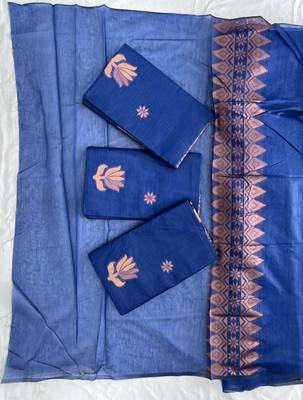 Royal blue silk blend saree with copper border 3