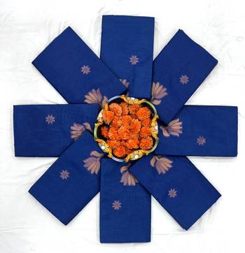 Royal blue silk blend saree with copper border 4