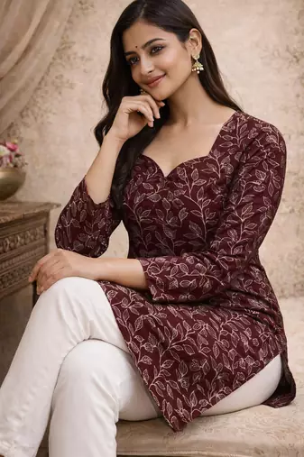  floral digital print muslin silk tunic / stylish short kurti for grilish