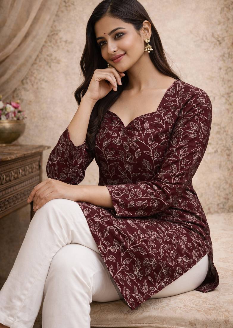 Trending floral digital print muslin silk tunic / stylish short kurti for grilish