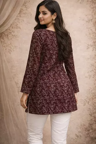  floral digital print muslin silk tunic / stylish short kurti for grilish
