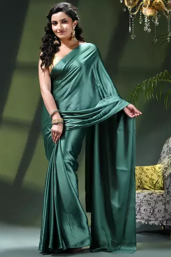 Soft satin silk saree one color solid design satin sari crepe farewell saree for women