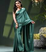 Soft satin silk saree one color solid design satin sari crepe farewell saree for women