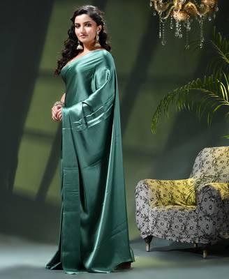 Soft satin silk saree one color solid design satin sari crepe farewell saree for women 3