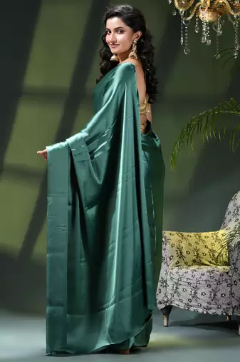 Soft satin silk saree one color solid design satin sari crepe farewell saree for women
