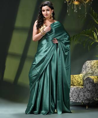 Soft satin silk saree one color solid design satin sari crepe farewell saree for women 5