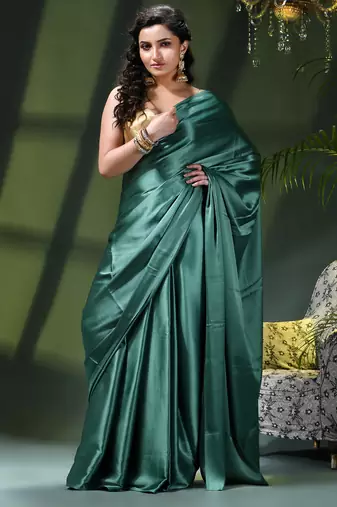 Soft satin silk saree one color solid design satin sari crepe farewell saree for women