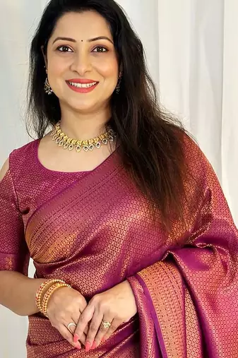 purple  soft art silk banarasi jacuard work designer party wear saree with unstitched blouse piece