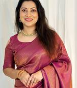 purple  soft art silk banarasi jacuard work designer party wear saree with unstitched blouse piece