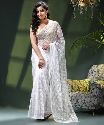 Fancy net sequin embroidered soft net saree party wear chiffon wedding silk georgette heavy farewell saree for women 1