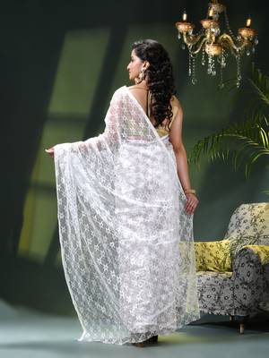 Fancy net sequin embroidered soft net saree party wear chiffon wedding silk georgette heavy farewell saree for women 3