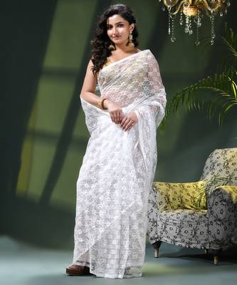 Fancy net sequin embroidered soft net saree party wear chiffon wedding silk georgette heavy farewell saree for women 4