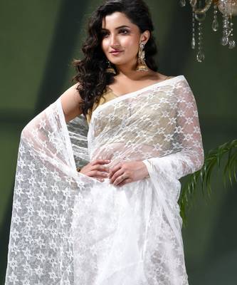 Fancy net sequin embroidered soft net saree party wear chiffon wedding silk georgette heavy farewell saree for women 5