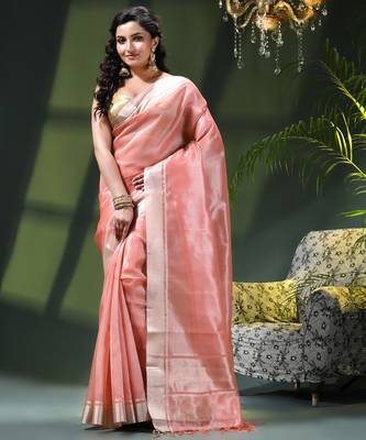 Kanjivaram silk saree trendy kora tissue desinge organza swarnika zari banarasi saree for women 1