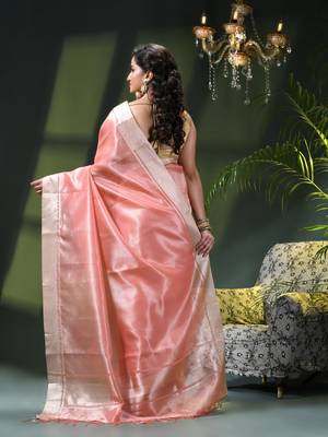 Kanjivaram silk saree trendy kora tissue desinge organza swarnika zari banarasi saree for women 3
