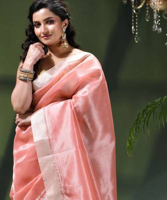 Kanjivaram silk saree trendy kora tissue desinge organza swarnika zari banarasi saree for women 5