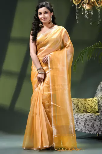 Women's tissue silk kanjivaram saree trendy roshni art design golden art silk saree for women