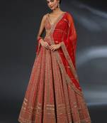 Red Satin Embroidery With Sequence Work Lehenga Choli For Women