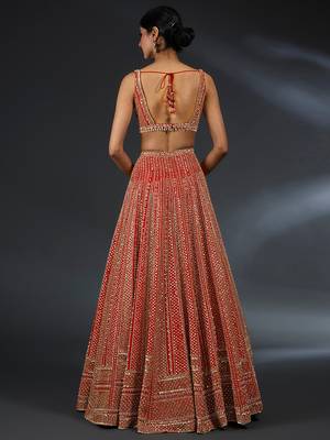 Red Satin Embroidery With Sequence Work Lehenga Choli For Women 2