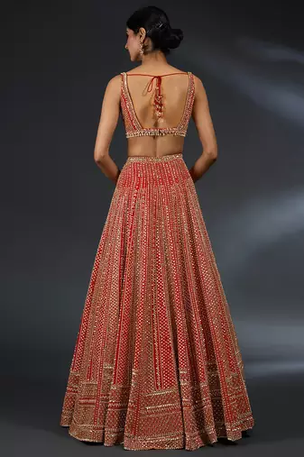 Red Satin Embroidery With Sequence Work Lehenga Choli For Women