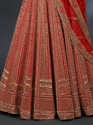 Red Satin Embroidery With Sequence Work Lehenga Choli For Women 4