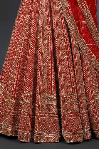 Red Satin Embroidery With Sequence Work Lehenga Choli For Women