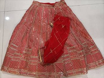 Red Satin Embroidery With Sequence Work Lehenga Choli For Women 6