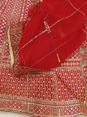 Red Satin Embroidery With Sequence Work Lehenga Choli For Women 7