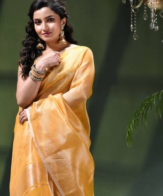 Women's tissue silk kanjivaram saree trendy roshni art design golden art silk saree for women 5