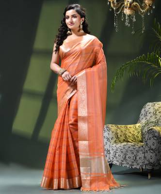 Tissue silk stripped orange festive saree 2
