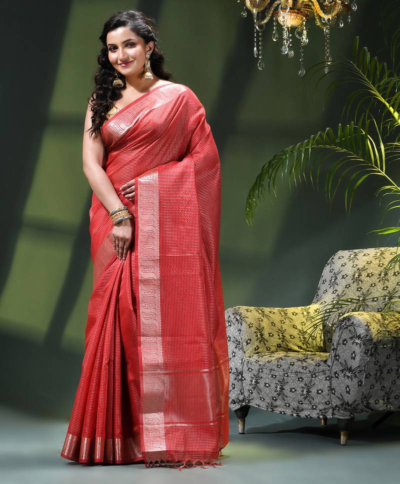 Women`s kanjivaram silk party wear trendy zari work kanak design kora tissue banarasi saree for women