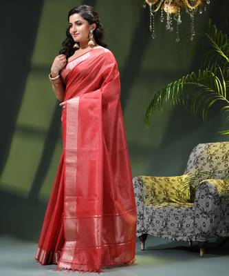 Women`s kanjivaram silk party wear trendy zari work kanak design kora tissue banarasi saree for women 2