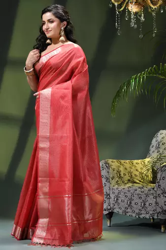 Women`s kanjivaram silk party wear trendy zari work kanak design kora tissue banarasi saree for women