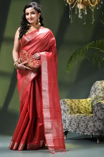 Women`s kanjivaram silk party wear trendy zari work kanak design kora tissue banarasi saree for women