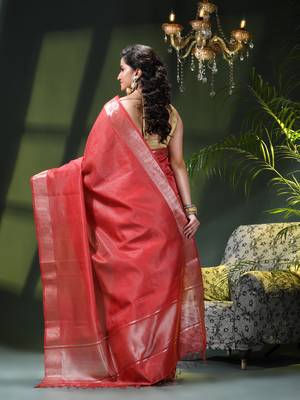 Women`s kanjivaram silk party wear trendy zari work kanak design kora tissue banarasi saree for women 4