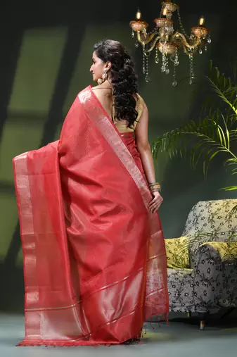 Women`s kanjivaram silk party wear trendy zari work kanak design kora tissue banarasi saree for women