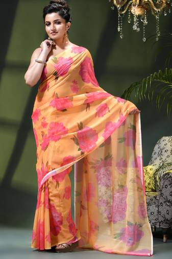 Printed chiffon georgette fancy saree for women latest bandhani party wear saree for women