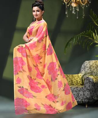 Printed chiffon georgette fancy saree for women latest bandhani party wear saree for women 3