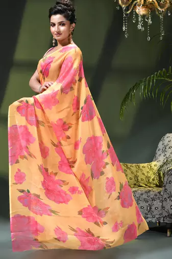 Printed chiffon georgette fancy saree for women latest bandhani party wear saree for women