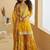 Women's yellow chinon silk zari embroidered sequins sharara suit