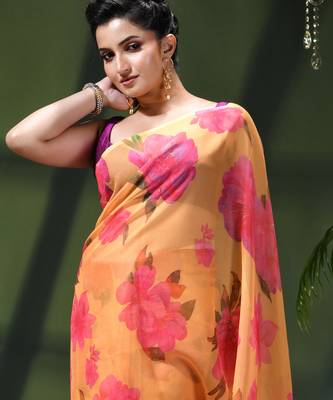 Printed chiffon georgette fancy saree for women latest bandhani party wear saree for women 4